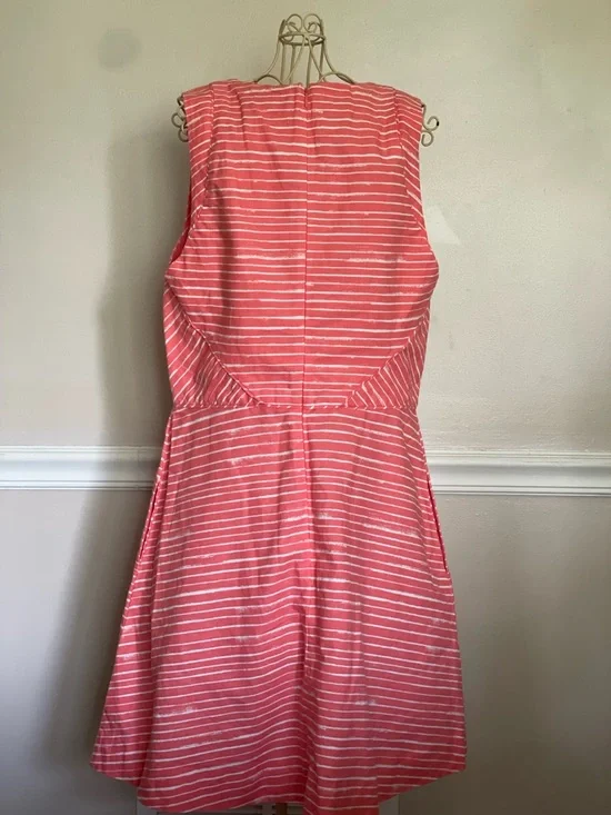 Gap Size 10 Coral and White Striped Sleeveless Fit & Flare Dress - Picture 2 of 3